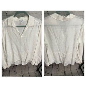 Saks Fifth Avenue M Off White Linen Popover w/Fishtail Hem
